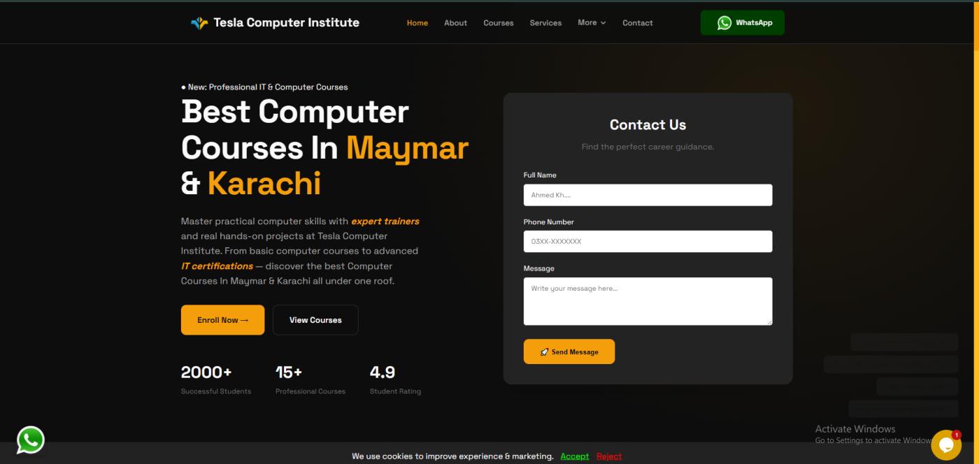 Tesla Computer Institute Website — project screenshot by Jabir Faisal