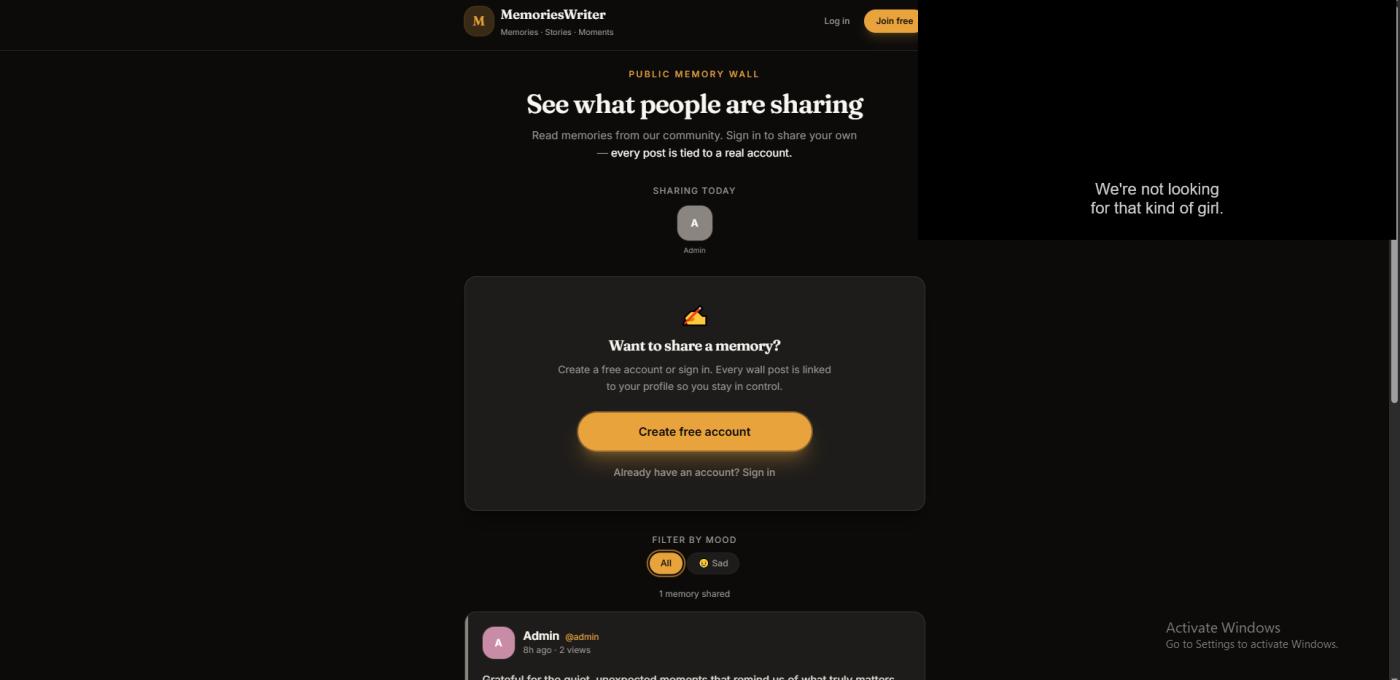 Memories Writer Website — project screenshot by Jabir Faisal